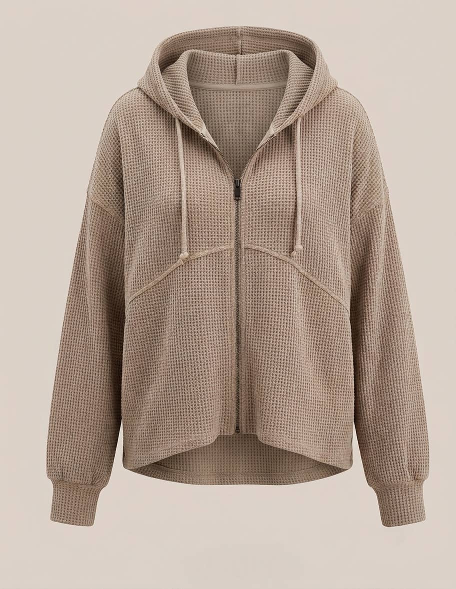 Oversized Waffle Zip-Up Lounge Hoodie Hybrid