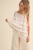 TWEEN GIRLS RUCHED SHOULDER RUFFLE CROPPED TOP