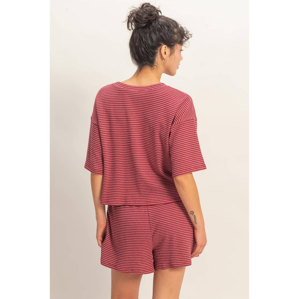 Striped Round Neck Top & Shorts Set