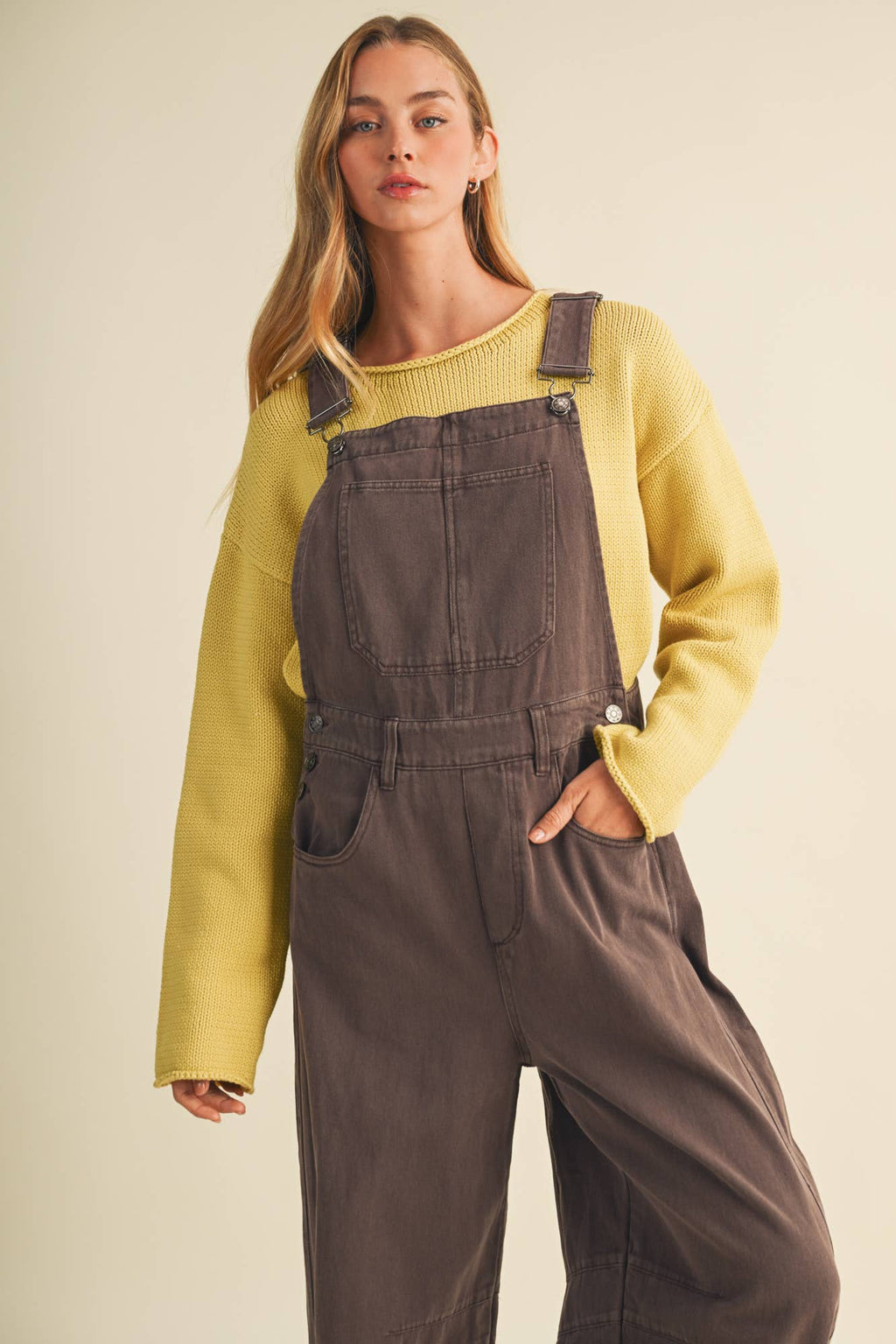 Vintage-Washed Twill Wide-Leg Overall