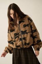 Horses Jacquard Sherpa Fleece Zip-Up High-Collar Jacket