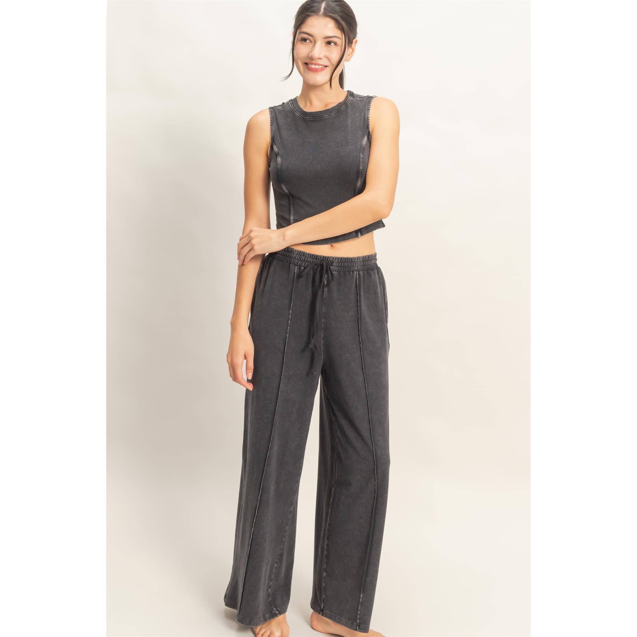 Mineral Washed Sleeveless Top & Wide Leg Pants Set