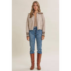 HARBOR MORNING WOOL STRIPE SAILOR COLLAR ZIP SWEATER JACKET