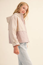 TWEEN GIRLS KIDS HOODED WINDBREAKER W/ CINCH CUFF