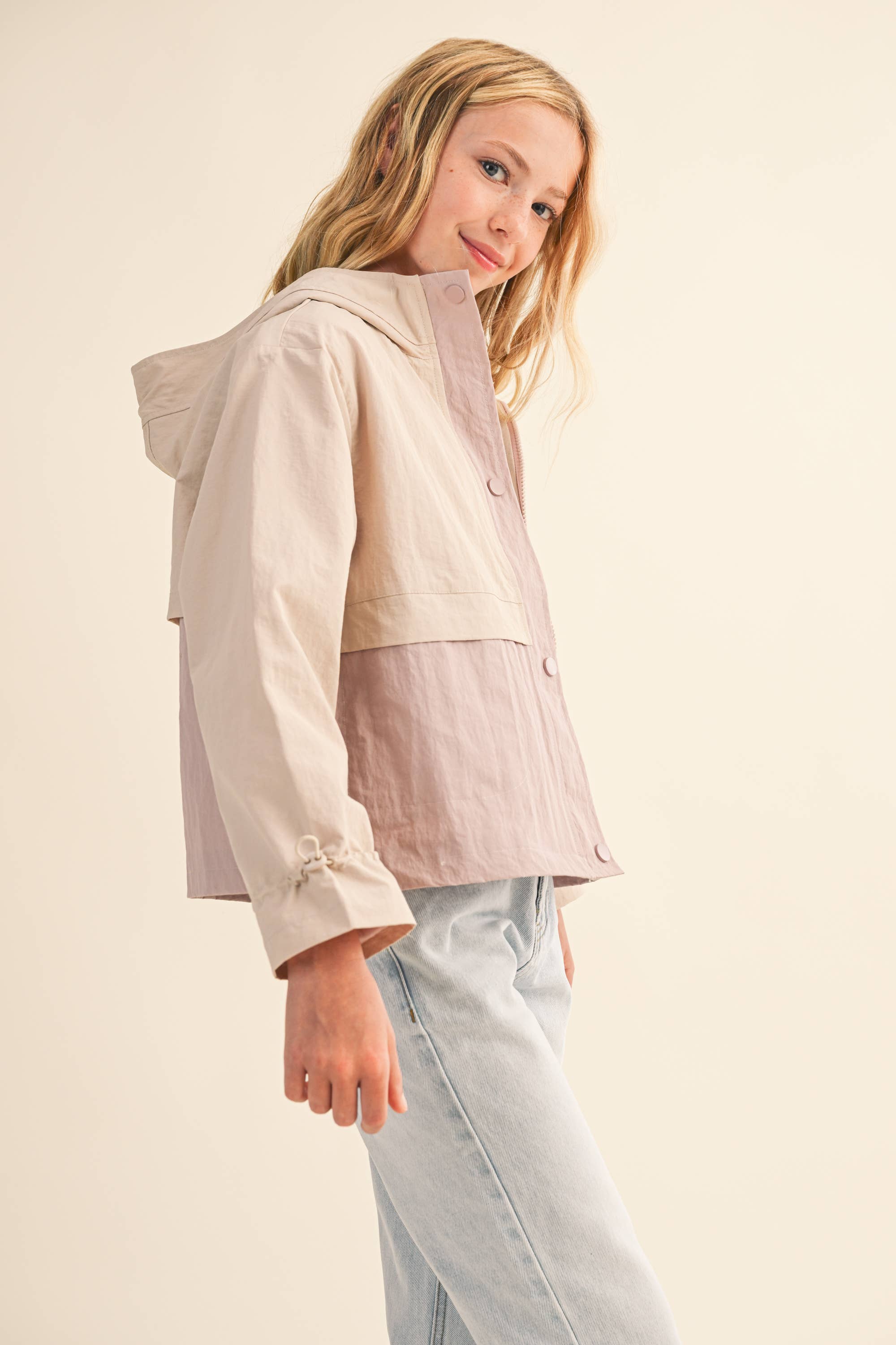 TWEEN GIRLS KIDS HOODED WINDBREAKER W/ CINCH CUFF