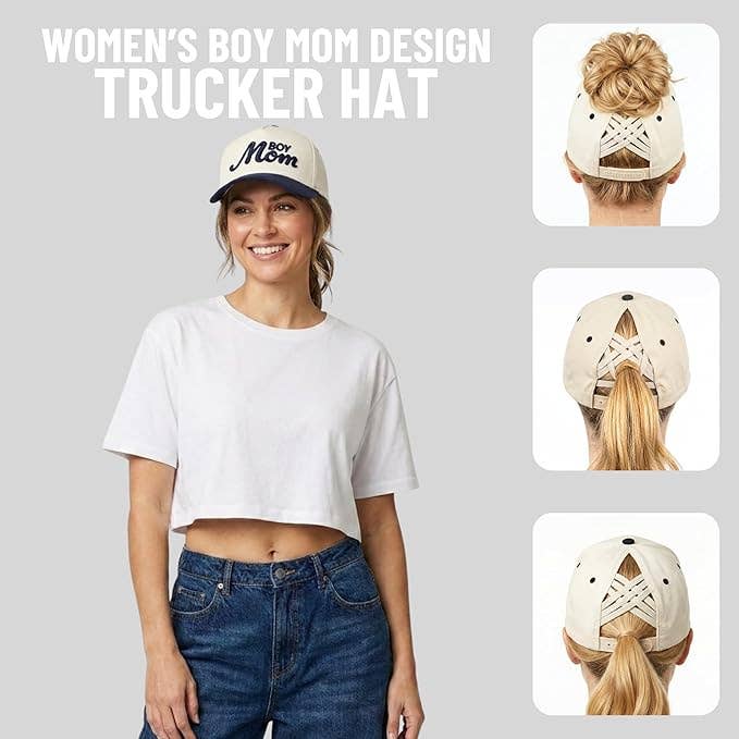 Criss Cross 2-Tone Hat - Boy Mom - Navy/Beige