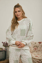 MULTI-FLORAL PATCHWORK LONG SLEEVE KNIT TOP