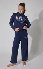 Girls Fleece Varsity Wide Leg Pants with Graphic