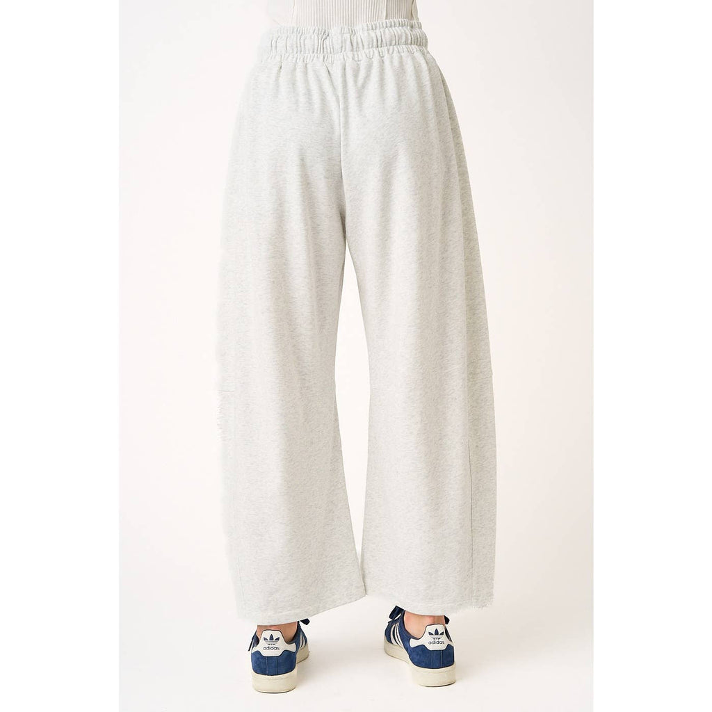 COTTON FRENCH TERRY PULL-ON BARREL LEG PANTS