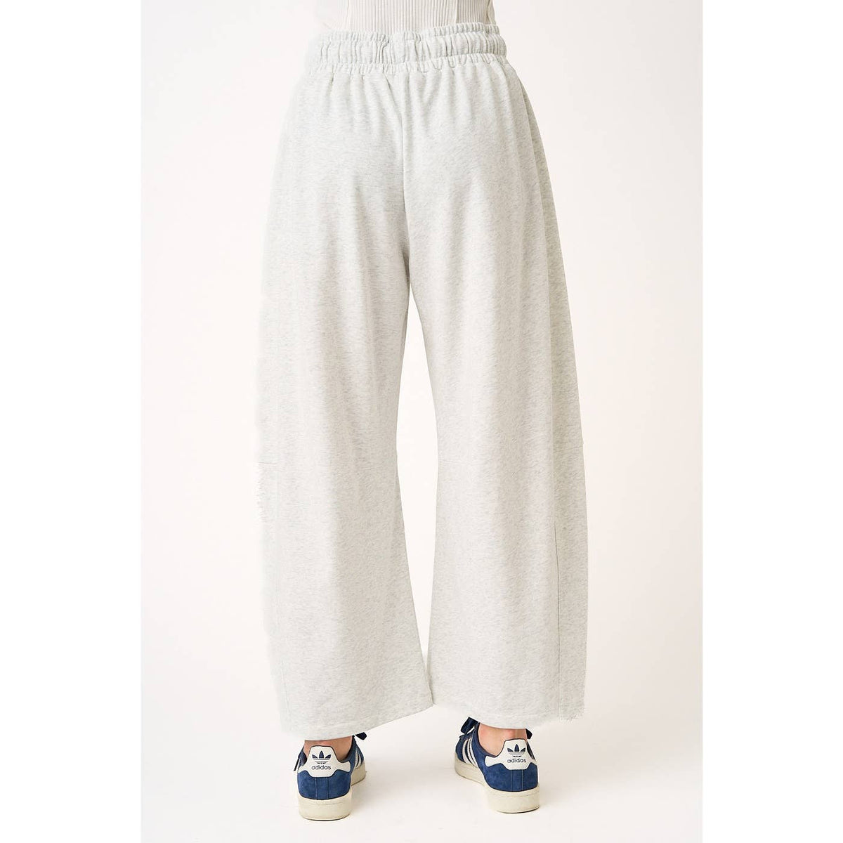 COTTON FRENCH TERRY PULL-ON BARREL LEG PANTS