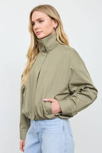 ZIP-UP MOCK NECK ELASTIC HEM JACKET