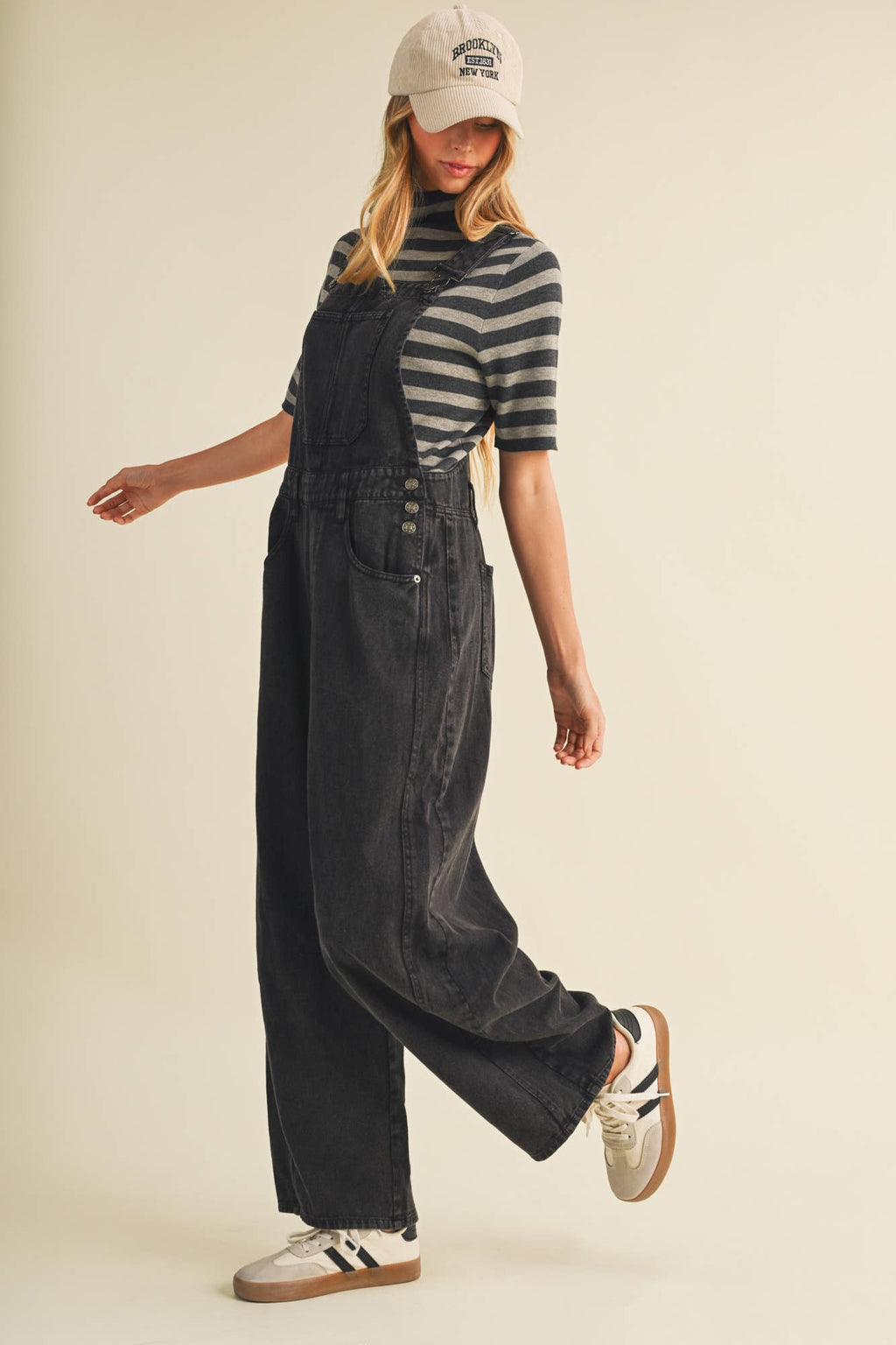 Vintage-Washed Twill Wide-Leg Overall