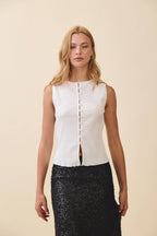 Ribbed Button Front Tank Top