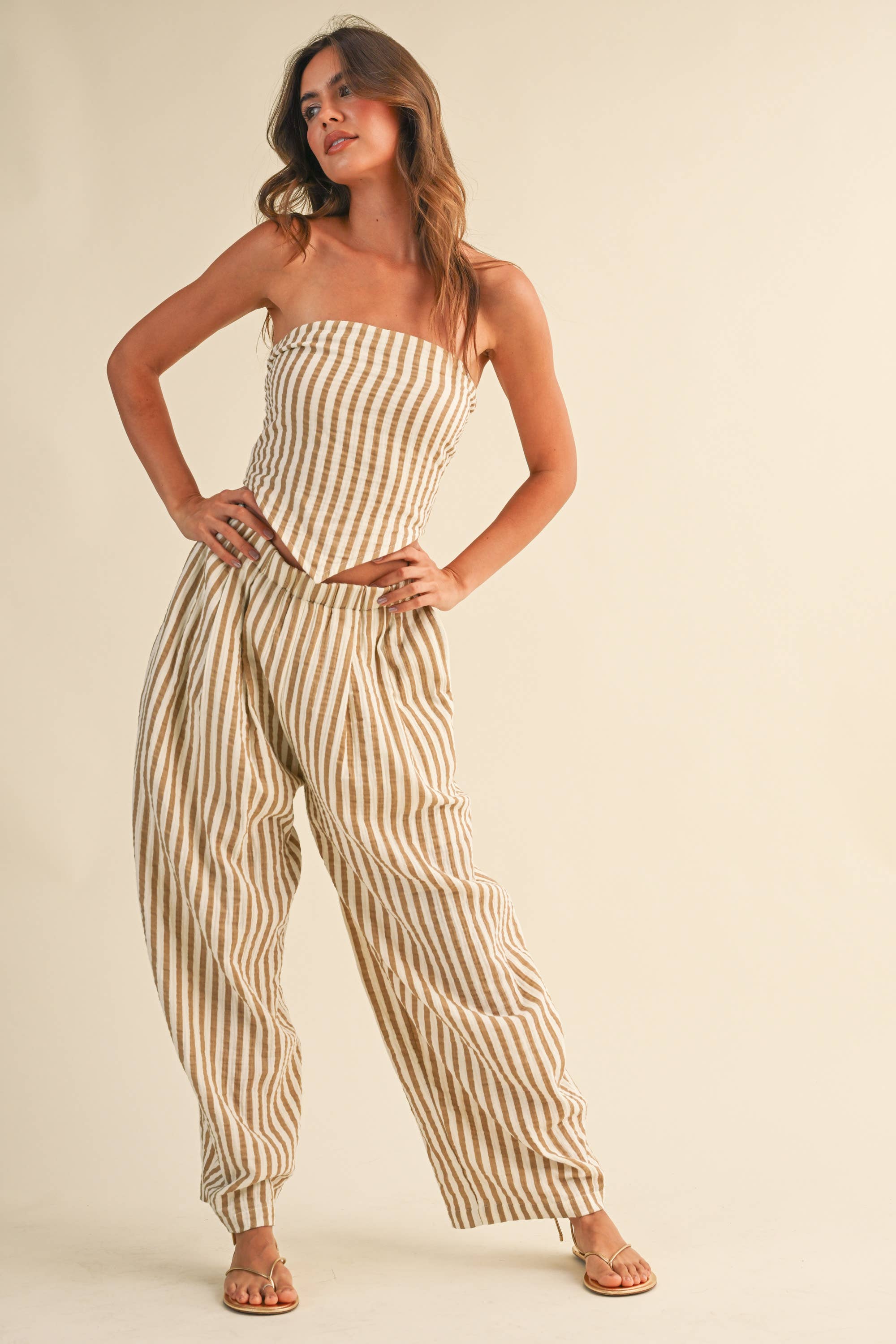 STRIPED SMOCKED BACK TIE HANDKERCHEIF TOP AND BARREL