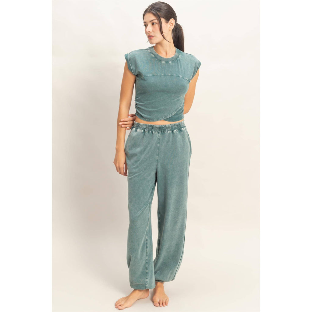 Rolled Sleeve Wrap-Front Crop Top And Jogger Set