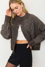 MARLED RIBBED TRIM BUTTON DOWN KNIT CARDIGAN