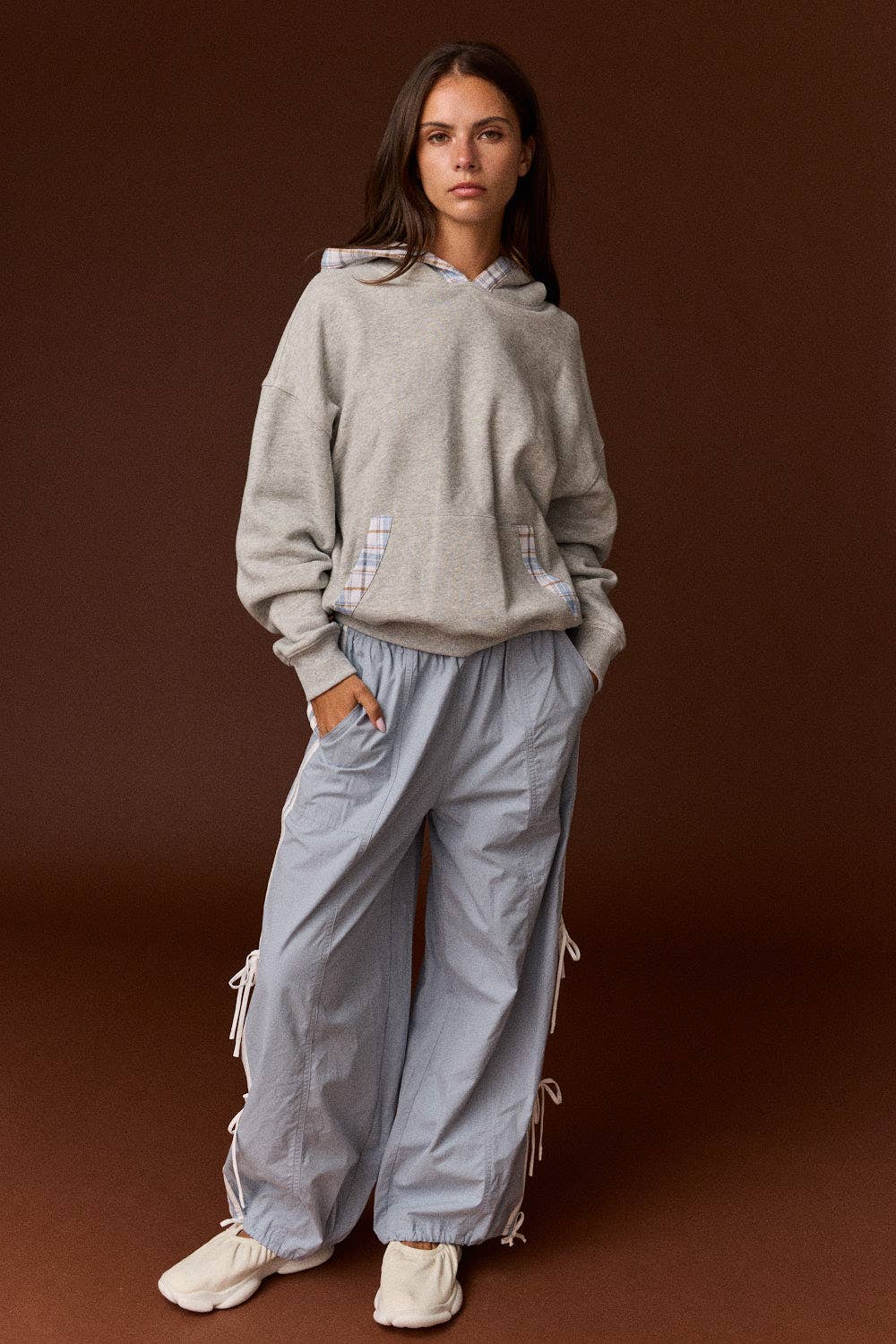 Betty Plaid Trim Pullover Hoodie
