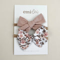 Nylon Stretchy Bow Headband Set - Blush Floral/Blush Cord
