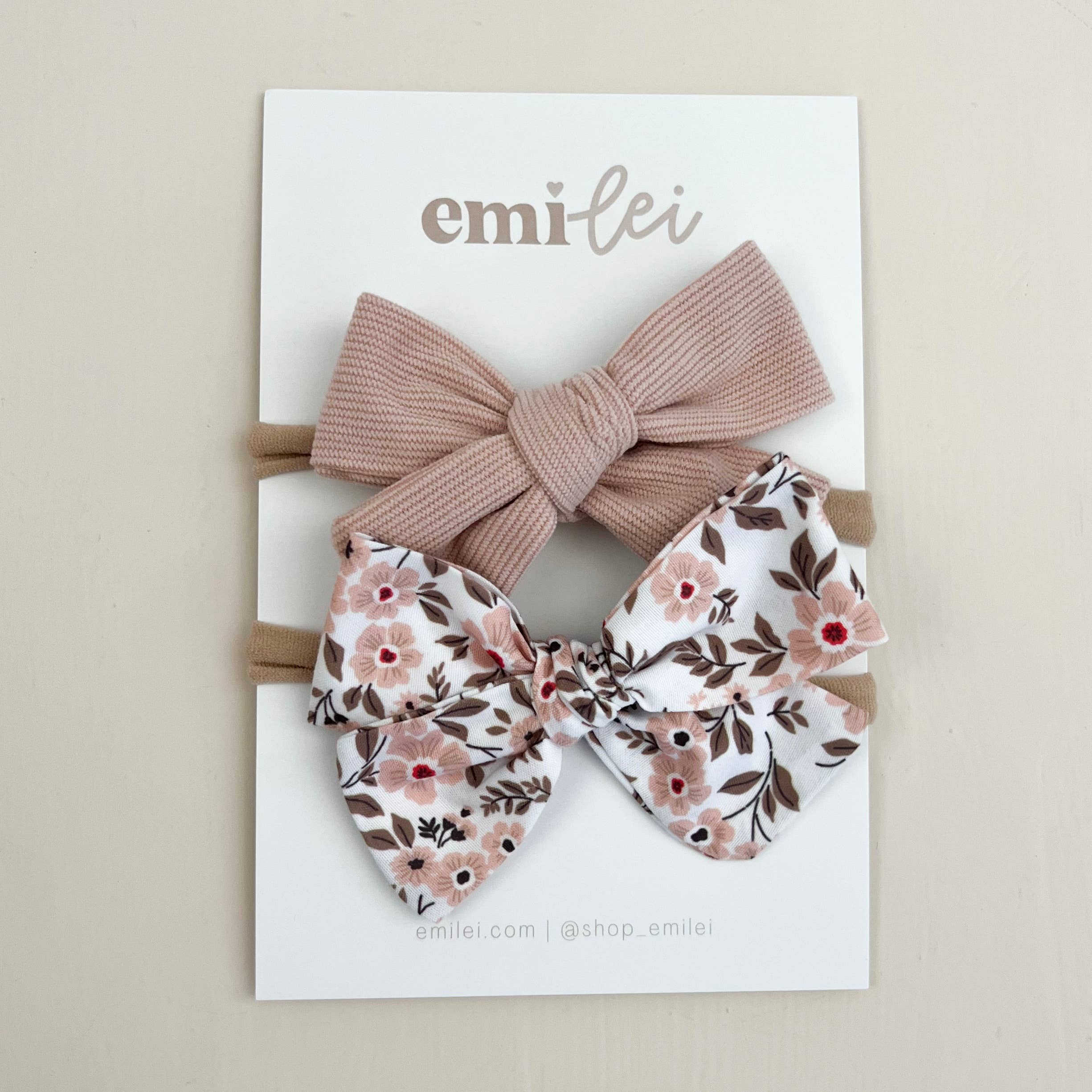 Nylon Stretchy Bow Headband Set - Blush Floral/Blush Cord