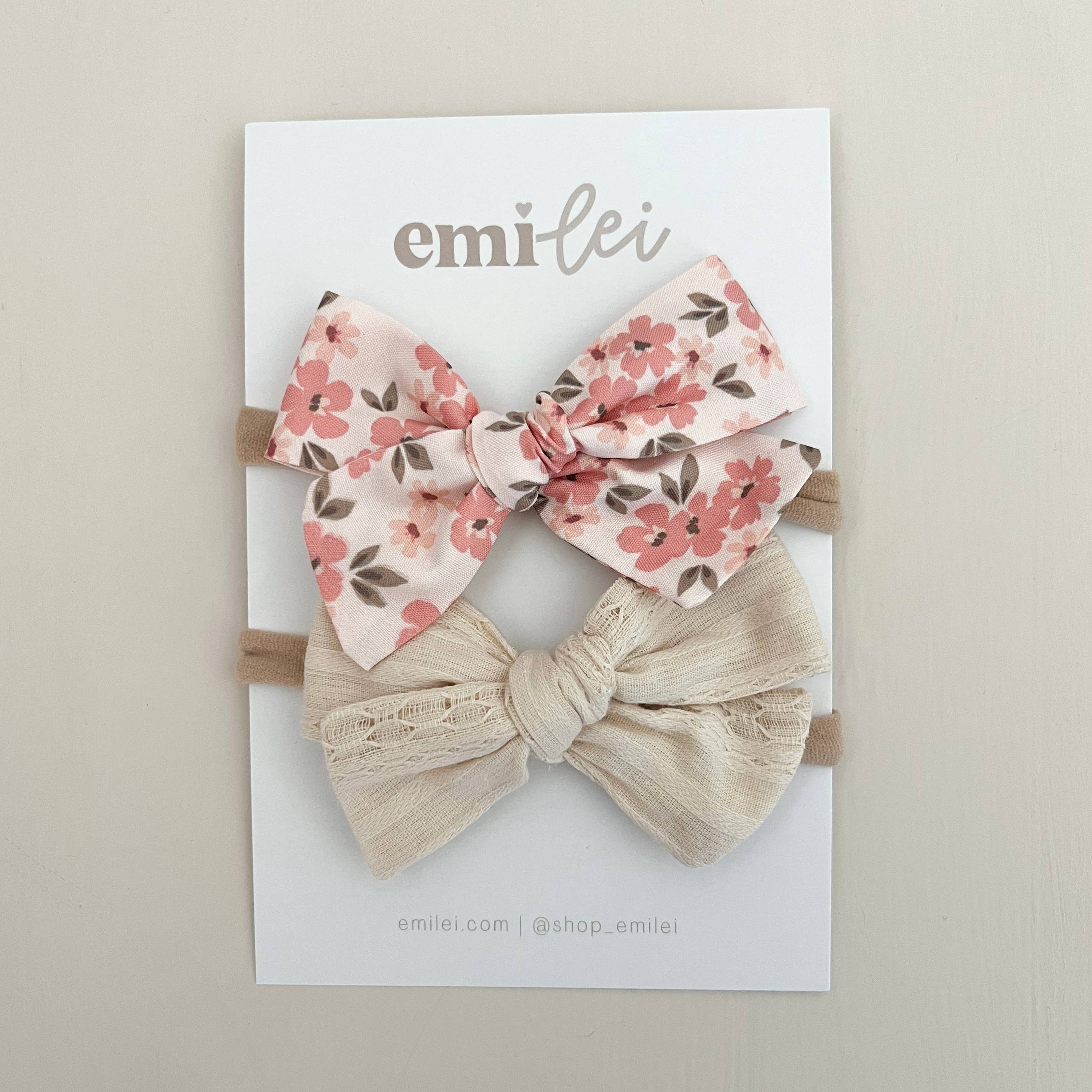 Nylon Stretchy Bow Headband Set - Pink Floral/Cream (#23)