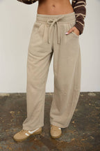 SMOCKED WAIST DRAWSTRING BARREL LEG SWEATPANTS (multiple colors)