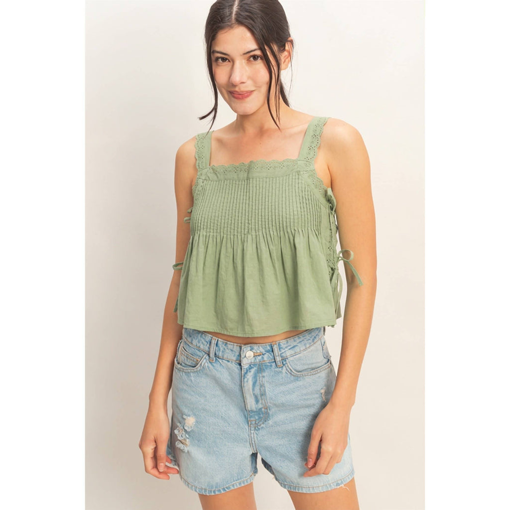 Pleated Lace Trim Tank