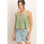 Pleated Lace Trim Tank