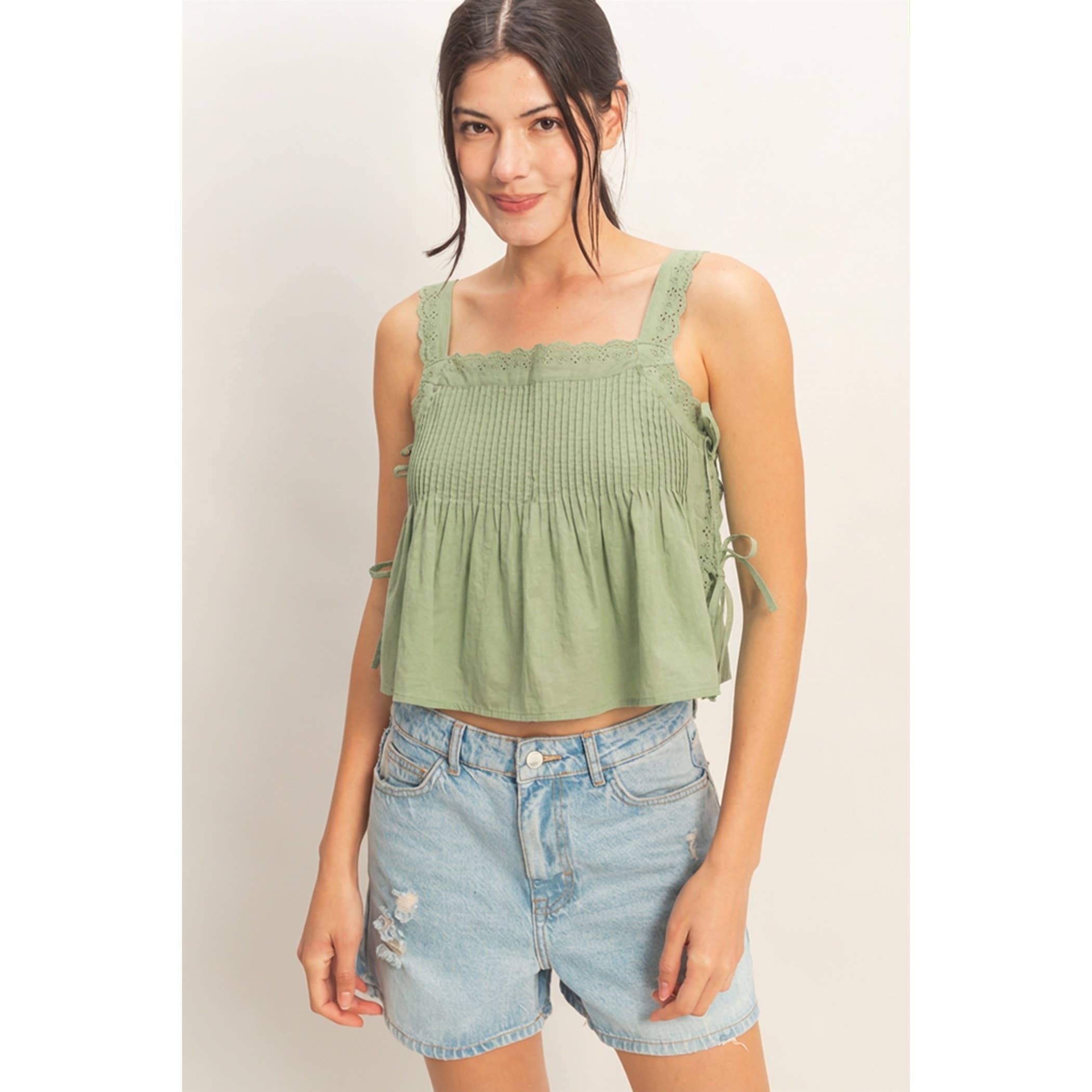 Pleated Lace Trim Tank