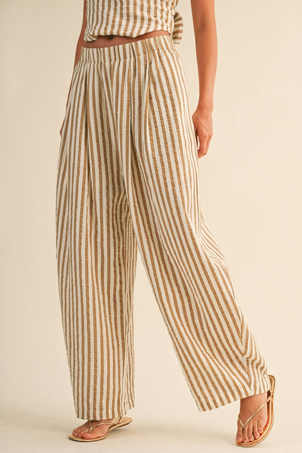 STRIPED SMOCKED BACK TIE HANDKERCHEIF TOP AND BARREL