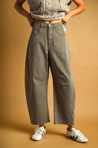 PINSTRIPED PATTERN BARREL PANTS
