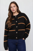 PLUS STRIPE JACQUARD BUTTON DOWN KNIT CARDIGAN
