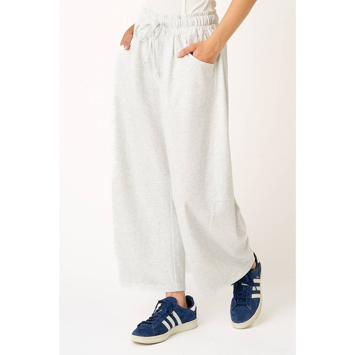 COTTON FRENCH TERRY PULL-ON BARREL LEG PANTS