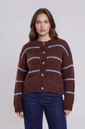 PLUS STRIPE JACQUARD BUTTON DOWN KNIT CARDIGAN