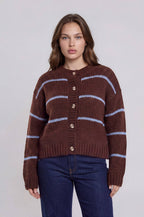 PLUS STRIPE JACQUARD BUTTON DOWN KNIT CARDIGAN