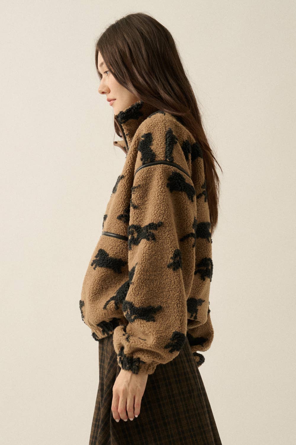 Horses Jacquard Sherpa Fleece Zip-Up High-Collar Jacket