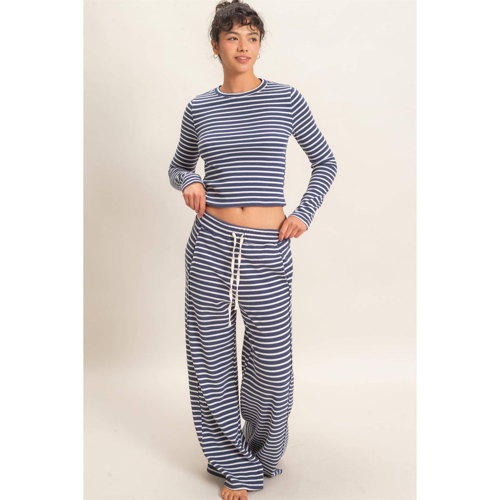 Striped Waffle Long Sleeve Top & Pants Set