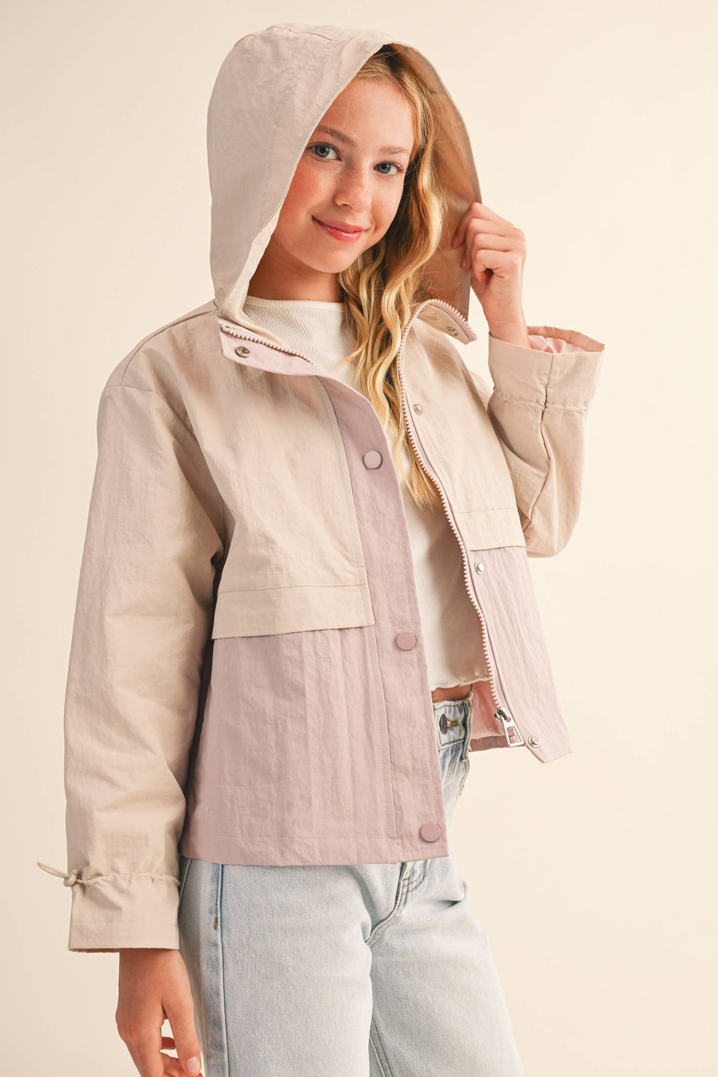 TWEEN GIRLS KIDS HOODED WINDBREAKER W/ CINCH CUFF