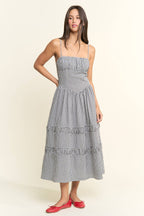 Gingham Smocked Bodice Tiered Midi Dress
