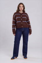 PLUS STRIPE JACQUARD BUTTON DOWN KNIT CARDIGAN
