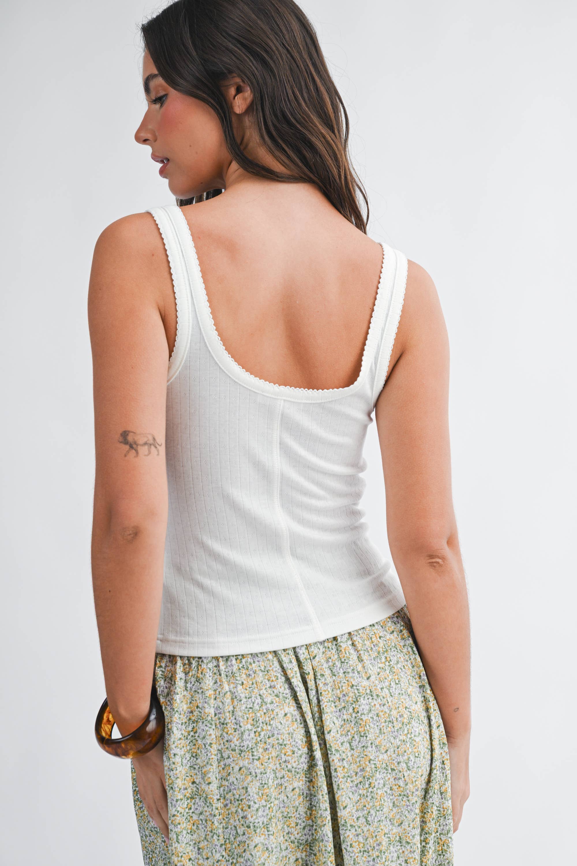 Pointelle Button Front Cami Tank ( Multicolors )