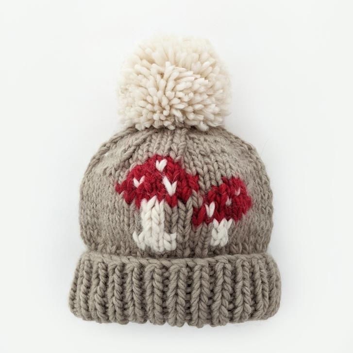 Mushroom Hand Knit Beanie Hat Pebble
